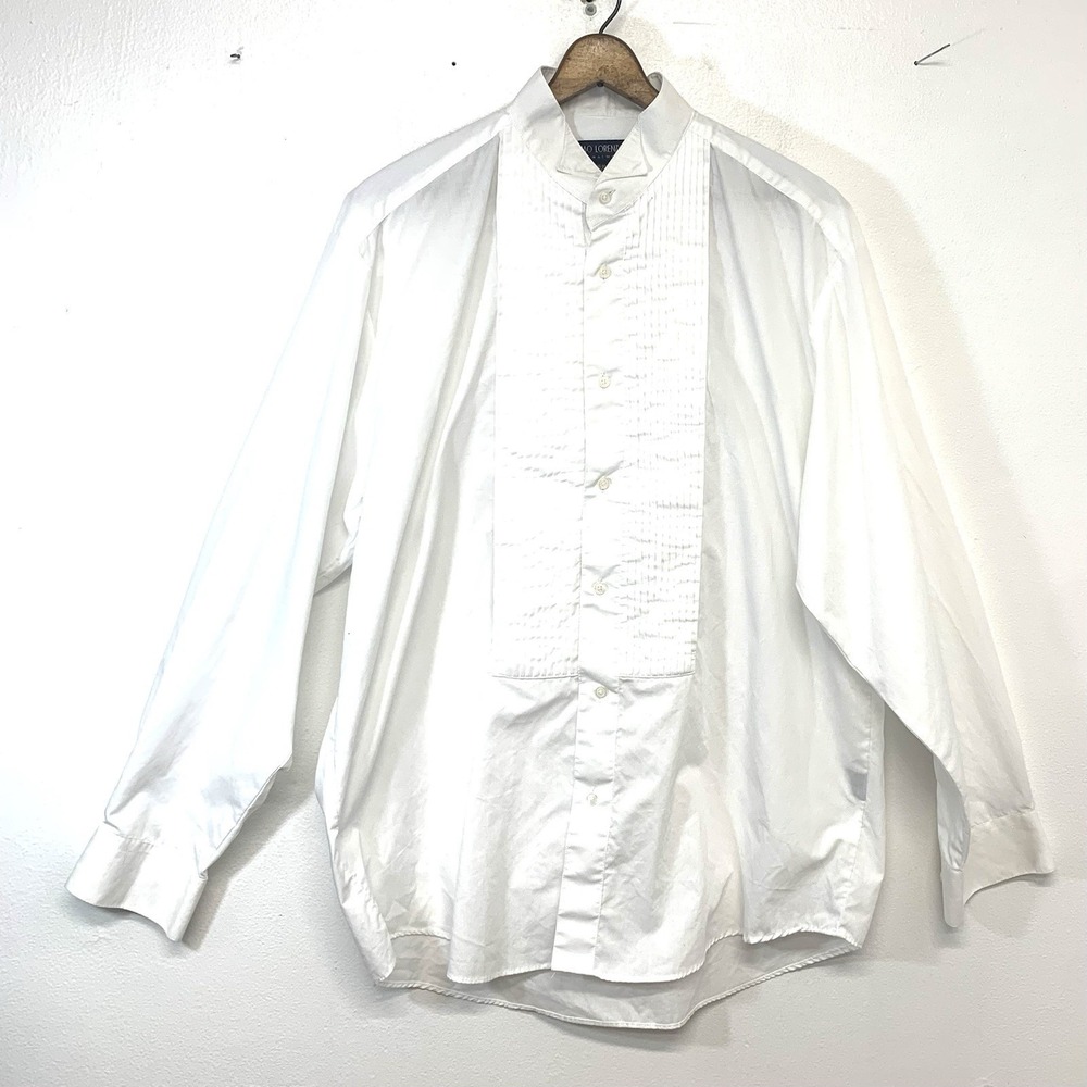 Umo Lorenzo Formal White Pleated Button Front ‎ Shirt Men 16/ 16.5 Classic Event
